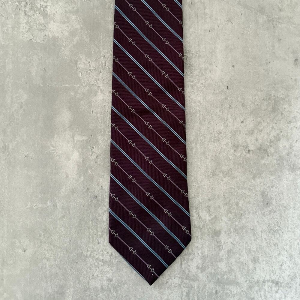 Brooks Brothers Silk Stripe Link Neck Tie Purple Blue Made In USA Dark Academia